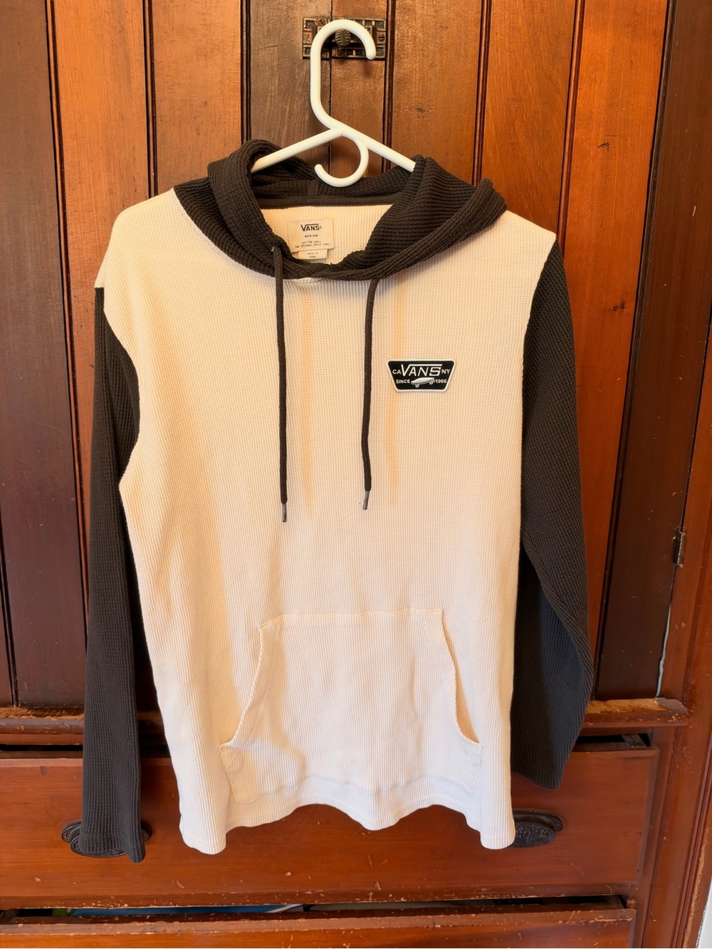 Vans Two-Tone Cream and Black Waffle-Knit Hooded Pullover